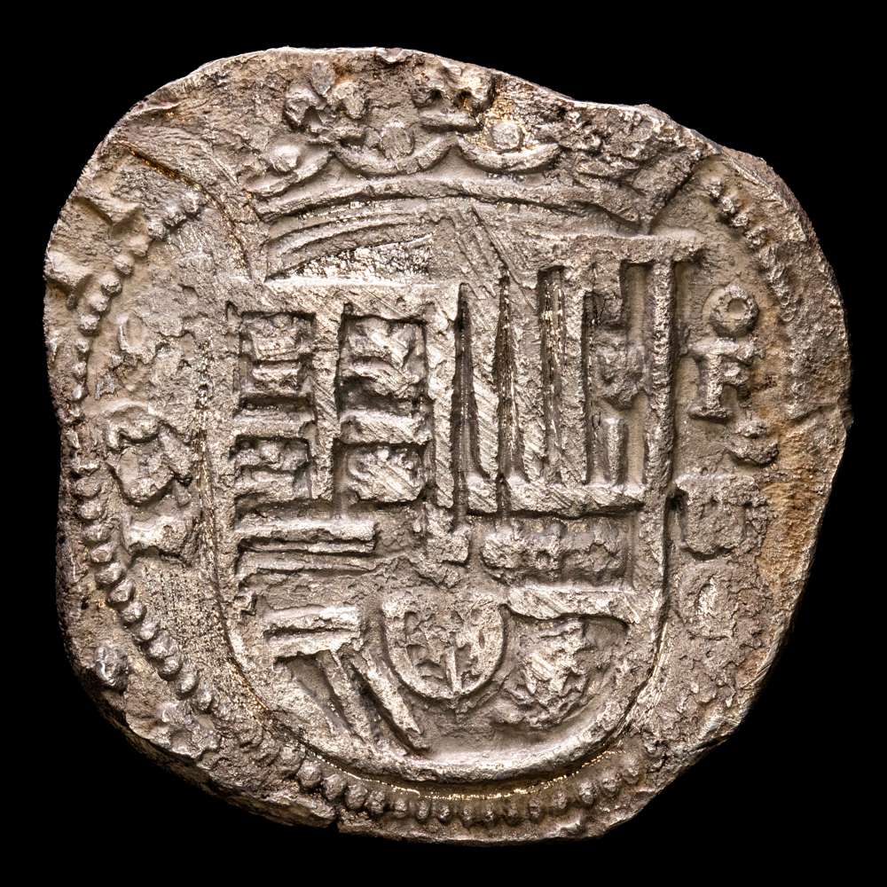 FELIPE II (1556-1598). 4 Reales (Ar. 12,92gr). 1596 (fecha en campo). Granada F (Francisco Téllez). (Cal-2019-492). MBC. Oxidaciones limpiadas. Muy escasa.