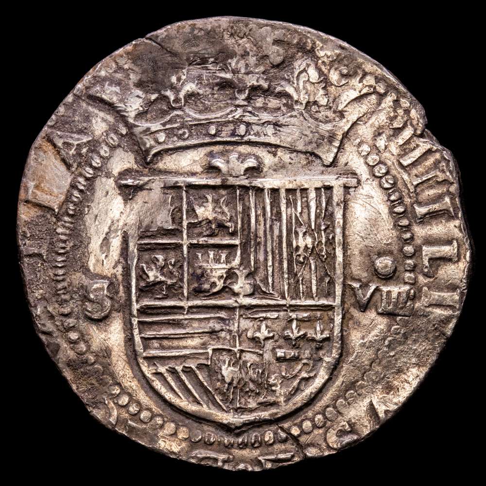 Felipe II (1556-1598). 8 reales. ND (ca. 1588). Sevilla. (Cal-720). (Jarabo-Sanahuja-A558). Ag. 27,19 gramos. MBC+.