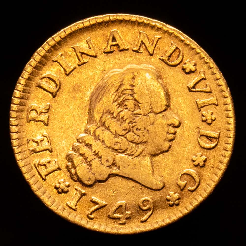 Fernando VI (1746-1759). 1/2 escudo. 1749. Madrid. JB. (Cal-551). Au. 1,75 g. Segundo busto. MBC+.