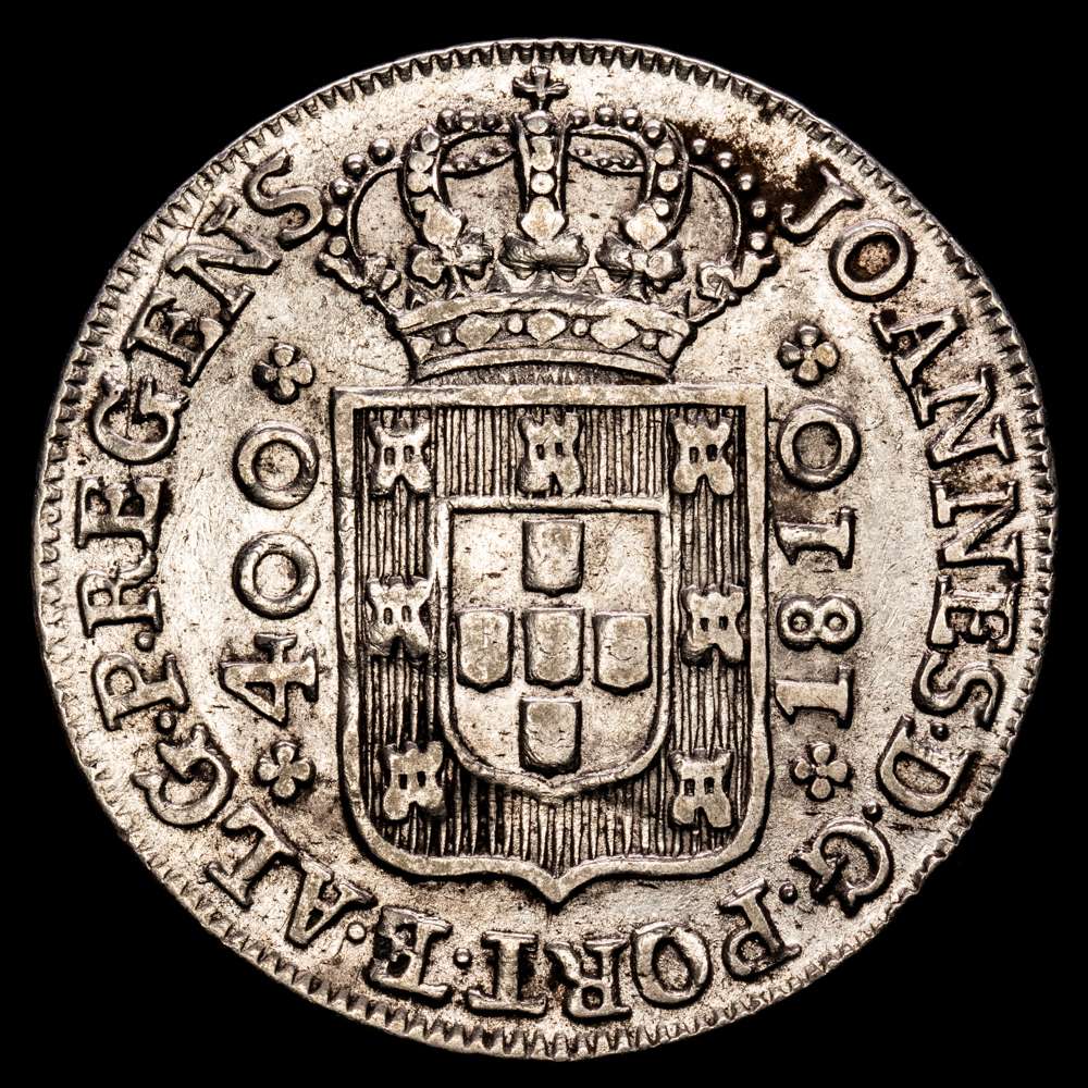 Portugal. D. Joao, Príncipe Regente (1799-1816). 400 Reis. 1810. (Km-331). Ag. 14,61 gramos. MBC+. Limpiada.