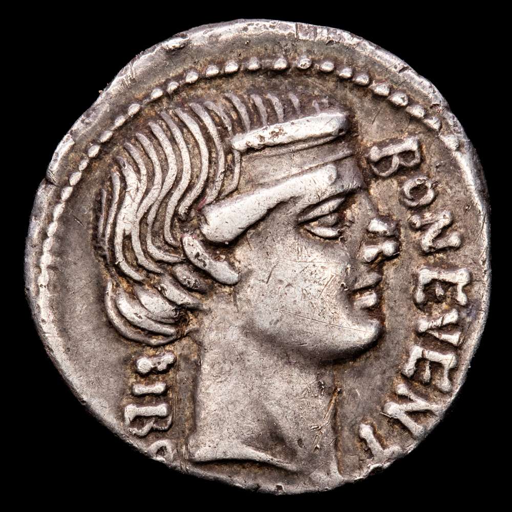 Escribonia. Lucio Escribonio Libón. Denario. 62 aC Roma. (Craw-416/1a). Ag. 3,85 gramos. Atractiva. Pátina oscura. MBC+.