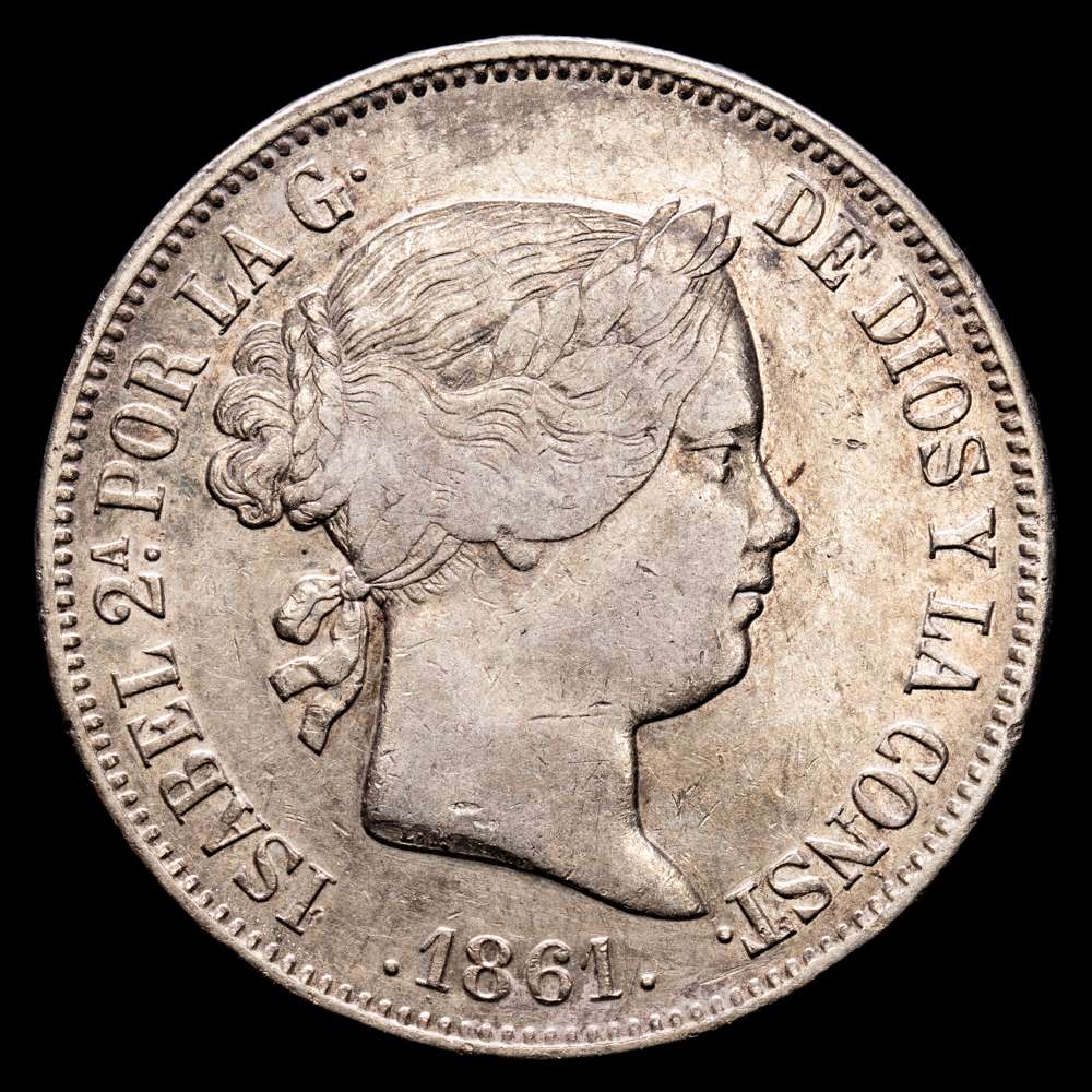 Isabel II. 20 Reales. (25,74 g.). Madrid. 1861. AC-619. MBC+.