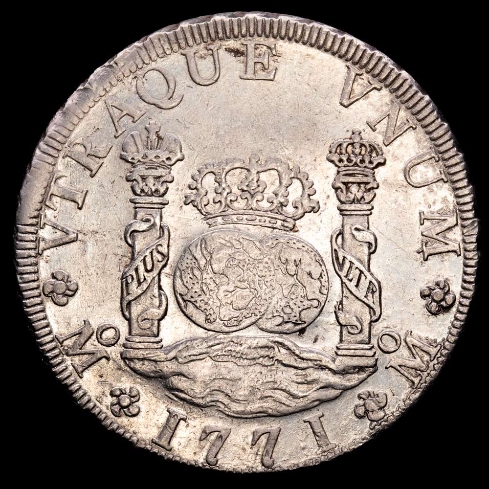 Carlos III (1759-1788). 8 reales. 1771. México. FM. (Cal-1103). Ag. 27,01 gramos. Restos de brillo originales. Buena acuñación con detalles bien definidos. EBC-.