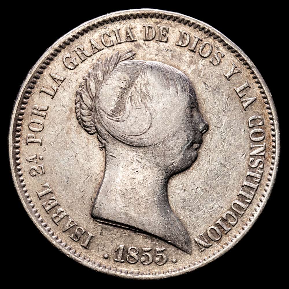 Isabel II. 20 Reales. (25,77 g.). Madrid. 1855. AC-597. MBC.