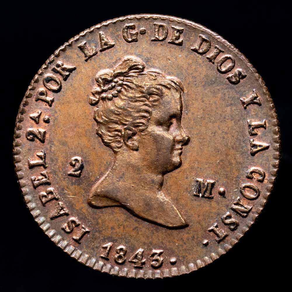 1843. Isabel II. Segovia. 2 maravedis. (AC. 55). Very nice. 2,38 g. S/C.