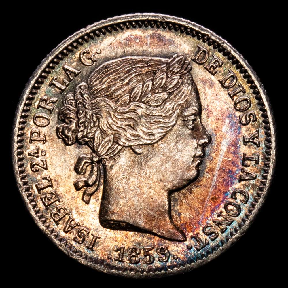 Isabel II (1833-1868). 1 real. 1859. Madrid. (Cal-308). Ag. 1,36 g. Bonita pátina iridiscente. EBC.